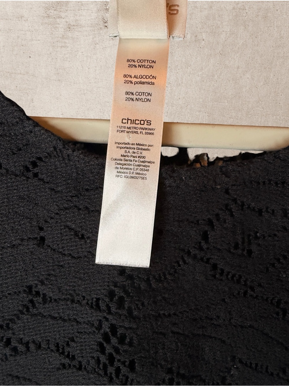 Chico's Chic Black Floral Lace Ruffle Bell Sleeve Top Size Medium Cotton - Picture 6 of 7